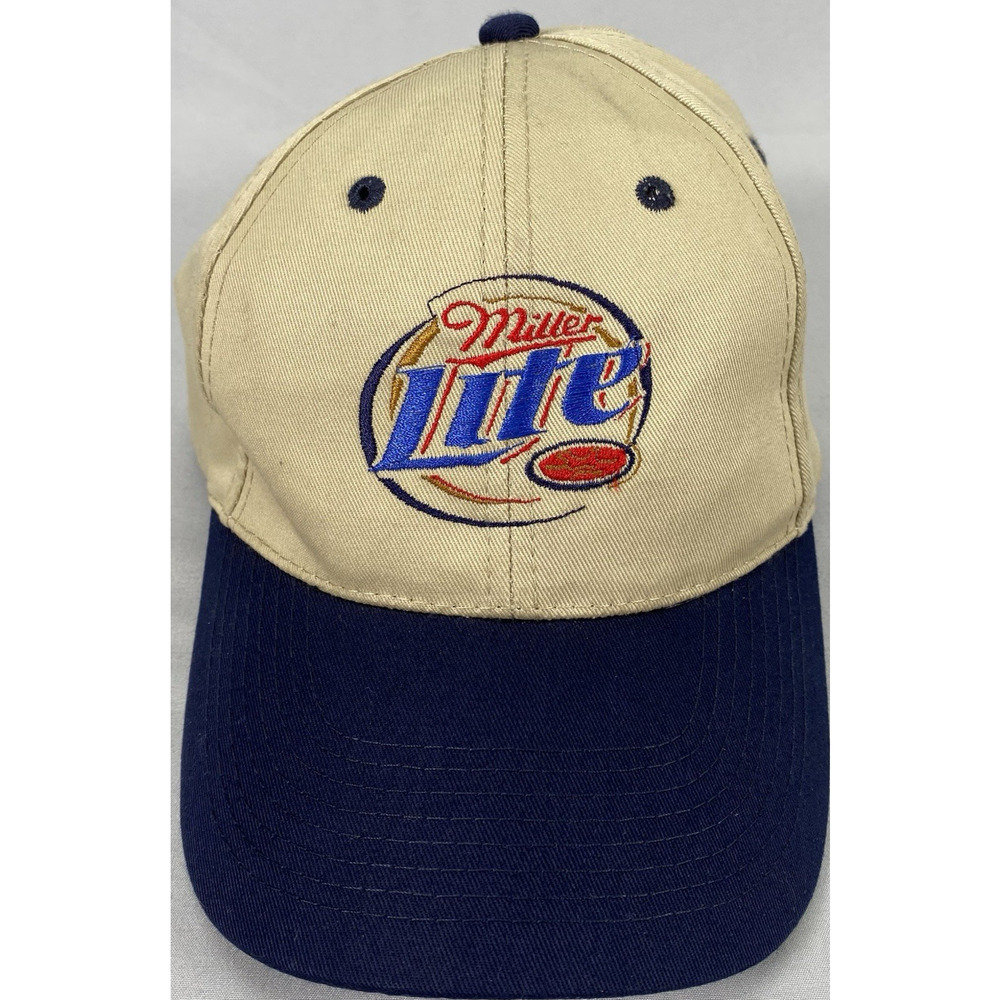 Miller Lite Beer Hat Otto Brand Snapback Cap Tan Blue Logo OSFM